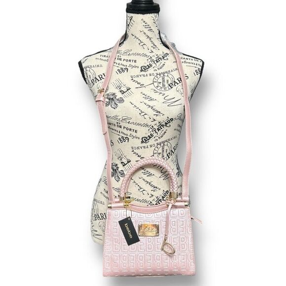 Bebe Alexandra Mini Satchel Gift Set Blush Shine Pink Logo Faux Leather NWT - Picture 7 of 14